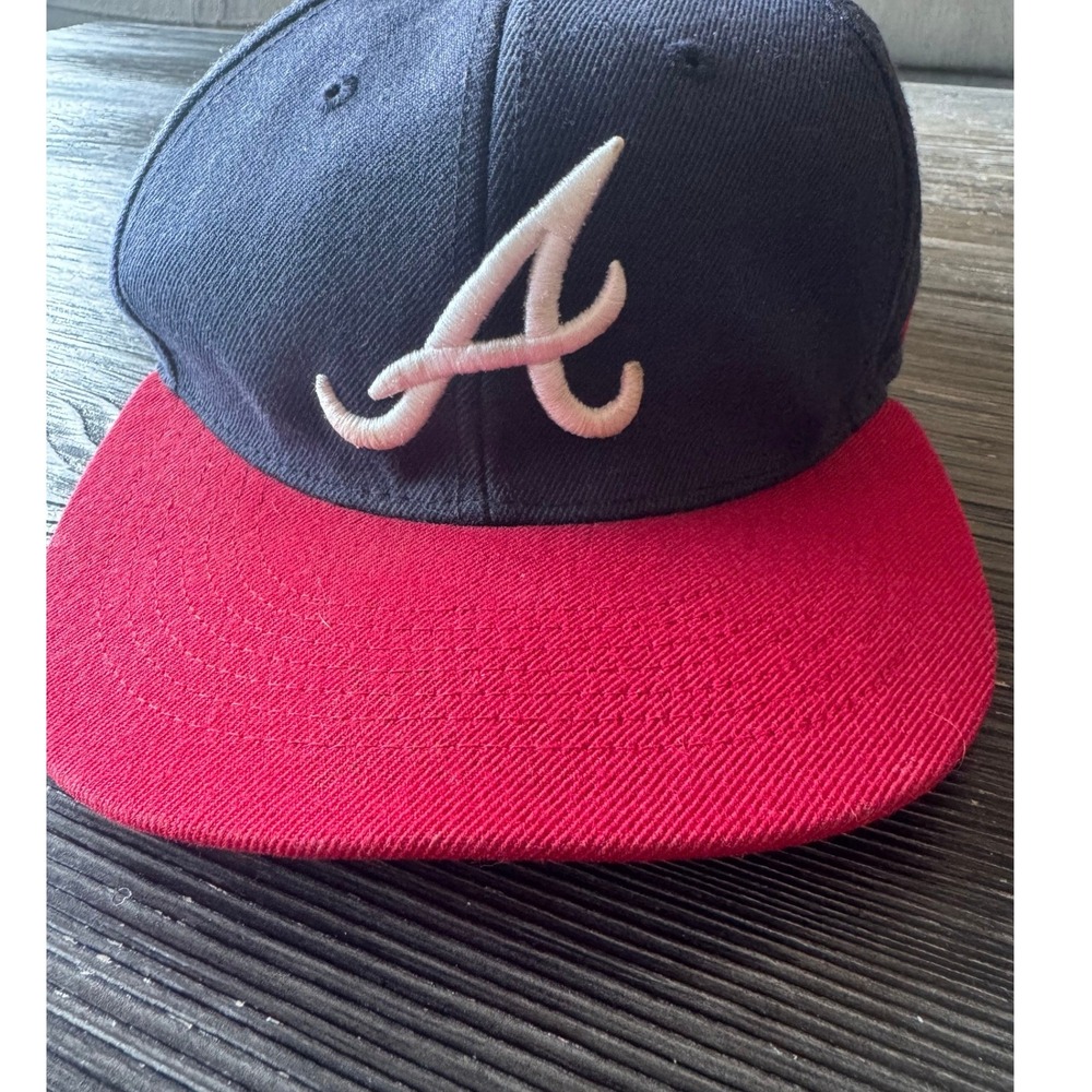 47 Brand Atlanta Braves Hat Mens OSFA Navy Red Excellent Flat Brim MLB Cap